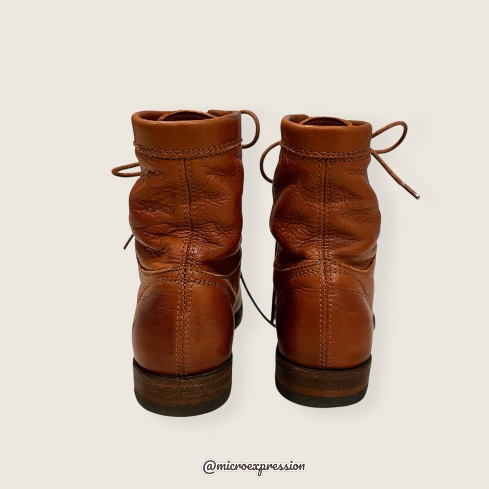 Frye Erin Lug Work Lace Up Combat Cognac Brown Leather Winter Fall Ankle Boot - Picture 12 of 15